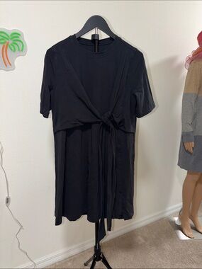 LULU’ Women's Black Midi Tie-Front Dress